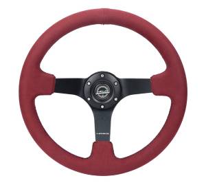 NRG Innovations - NRG Innovations Steering Wheel (350mm / 3in. Deep) Black Spoke/ Burgundy Alcantara w/ Black Stitch - Image 1