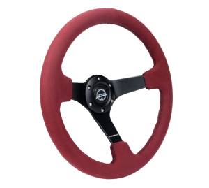 NRG Innovations - NRG Innovations Steering Wheel (350mm / 3in. Deep) Black Spoke/ Burgundy Alcantara w/ Black Stitch - Image 2