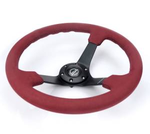 NRG Innovations - NRG Innovations Steering Wheel (350mm / 3in. Deep) Black Spoke/ Burgundy Alcantara w/ Black Stitch - Image 3