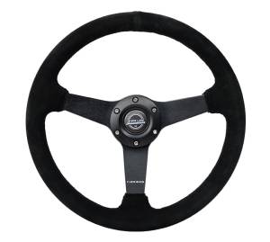 NRG Innovations - NRG Innovations Steering Wheel (350mm / 1.5in Deep) Black Suede / Black Stitch w/ Matte Black Solid Spokes - Image 1