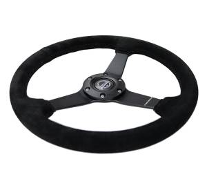 NRG Innovations - NRG Innovations Steering Wheel (350mm / 1.5in Deep) Black Suede / Black Stitch w/ Matte Black Solid Spokes - Image 3