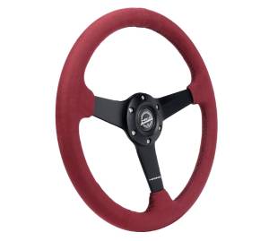 NRG Innovations - NRG Innovations Steering Wheel (350mm / 1.5in. Deep) 3 Solid Spokes - Burgundy - Micro Suede - Black Stitching - Image 2