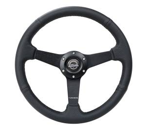 NRG Innovations - NRG Innovations Steering Wheel (350mm / 1.5in Deep) Black Leather Black Stitch w/ Matte Black Solid Spokes - Image 1