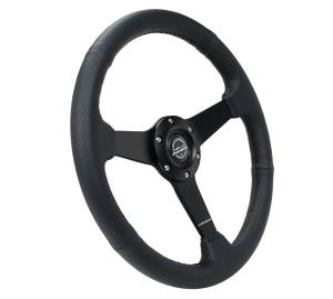 NRG Innovations - NRG Innovations Steering Wheel (350mm / 1.5in Deep) Black Leather Black Stitch w/ Matte Black Solid Spokes - Image 2