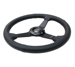 NRG Innovations - NRG Innovations Steering Wheel (350mm / 1.5in Deep) Black Leather Black Stitch w/ Matte Black Solid Spokes - Image 3