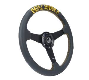 NRG Innovations - NRG Innovations Steering Wheel (350mm / 1.5in Deep) Black Leather / Gold Stitch w/ Matte Black Solid Spokes - Image 2