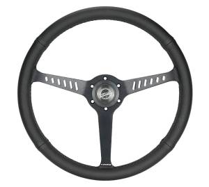 NRG Innovations - NRG Innovations Reinforced Stealth Wheel (380mm / 1in Deep Dish) 3 Spoke Center - Perforated Leather Red Stitch - Image 1