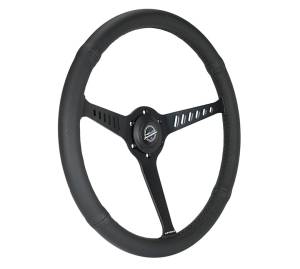 NRG Innovations - NRG Innovations Reinforced Stealth Wheel (380mm / 1in Deep Dish) 3 Spoke Center - Perforated Leather Red Stitch - Image 2