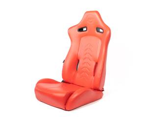 NRG Innovations - NRG Reclinable Sport Seats (Pair) The Arrow Red Vinyl w/ Pressed NRG Logo w/ Red Stitch - Image 1