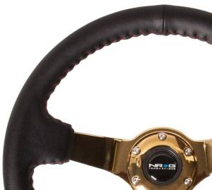 NRG Innovations - NRG Reinforced Steering Wheel (3in Deep / 4mm) 350mm Black Leather w/Red BBall Stitch & Gold Spoke - Image 2