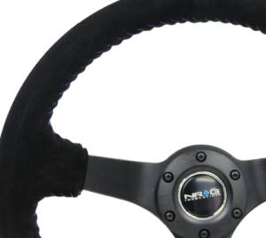 NRG Innovations - NRG Reinforced Steering Wheel (350mm / 3in. Deep) Black Suede/Blue BBall Stitch w/5mm Matte Black Spokes - Image 2