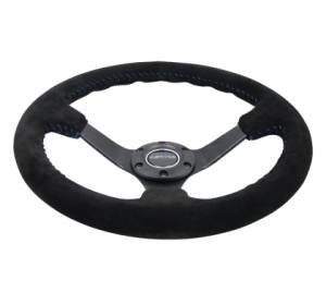 NRG Innovations - NRG Reinforced Steering Wheel (350mm / 3in. Deep) Black Suede/Blue BBall Stitch w/5mm Matte Black Spokes - Image 3