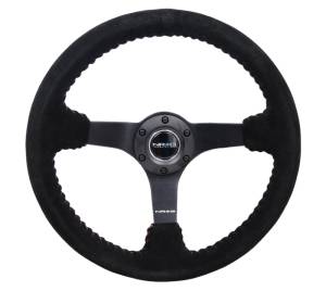 NRG Innovations - NRG Reinforced Steering Wheel (350mm / 3in. Deep) Black Suede/Red BBall Stitch w/5mm Matte Black Spokes - Image 1