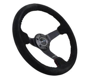 NRG Innovations - NRG Reinforced Steering Wheel (350mm / 3in. Deep) Black Suede/Red BBall Stitch w/5mm Matte Black Spokes - Image 2