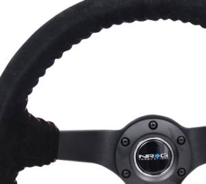 NRG Innovations - NRG Reinforced Steering Wheel (350mm / 3in. Deep) Black Suede/Red BBall Stitch w/5mm Matte Black Spokes - Image 3