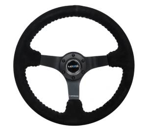 NRG Innovations - NRG Reinforced Steering Wheel (350mm / 3in. Deep) Black Suede/Silver BBall Stitch w/5mm Mt. Black Spokes - Image 1