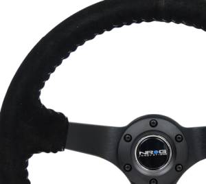 NRG Innovations - NRG Reinforced Steering Wheel (350mm / 3in. Deep) Black Suede/Silver BBall Stitch w/5mm Mt. Black Spokes - Image 2