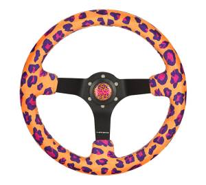 NRG Innovations - NRG Reinforced Steering Wheel (350mm/3in. Deep) SAVAGE Orange Leopard w/ Matte Black Spokes - Image 1